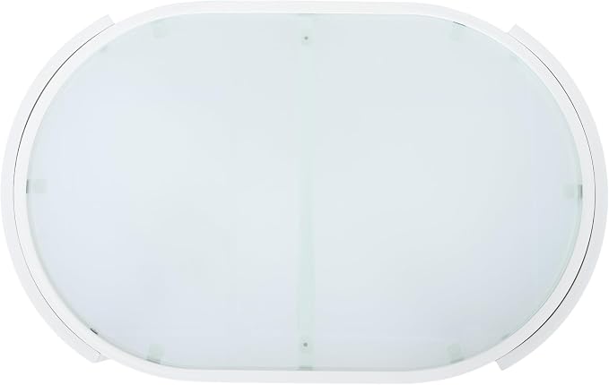 Merax Modern Outdoor Oval Coffee Table with Tempered Glass Top, White Aluminum Frame, Weather-Resistant Patio Center Table for Backyard, Deck & Poolside, White