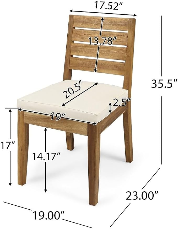 Merax Outdoor Rectangular Dining Table Set for 6, Acacia Wood 63"-78.75" Expandable Table with 2" Umbrella Hole + 2 Armchairs + 4 Armless Chairs, with Water-Resistant Cushions, Natural + Beige