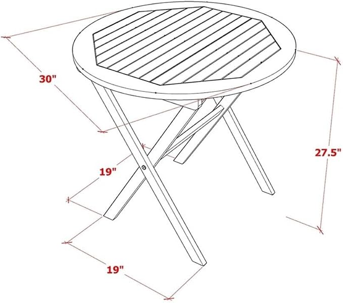 Pemberly Row Outdoor Folding Patio Dining Set, Acacia Wood, Natural Oil Finish, Round Table and 2 Chairs, Compact Space-Saving Design, Slatted Chair Backs, Easy-to-Clean for Balcony or Small Patio Use