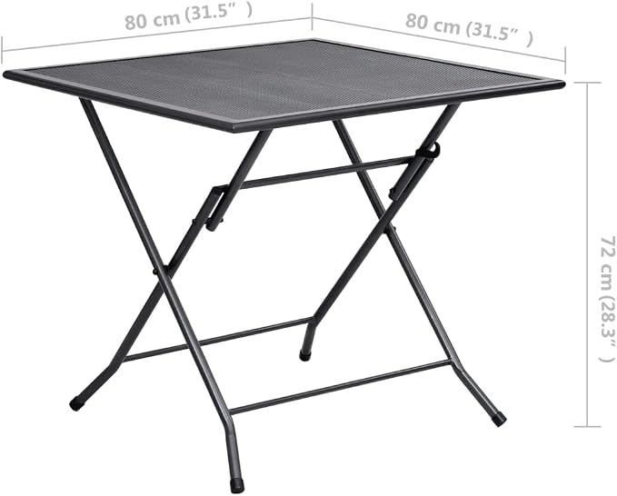 Folding Mesh Table,Square Table,Picnic Table,Picnic Table,Bistro Table,Card Table,Balcony Table,for Porch Deck Garden Backyard,31.5"x31.5"x28.3" Steel Anthracite