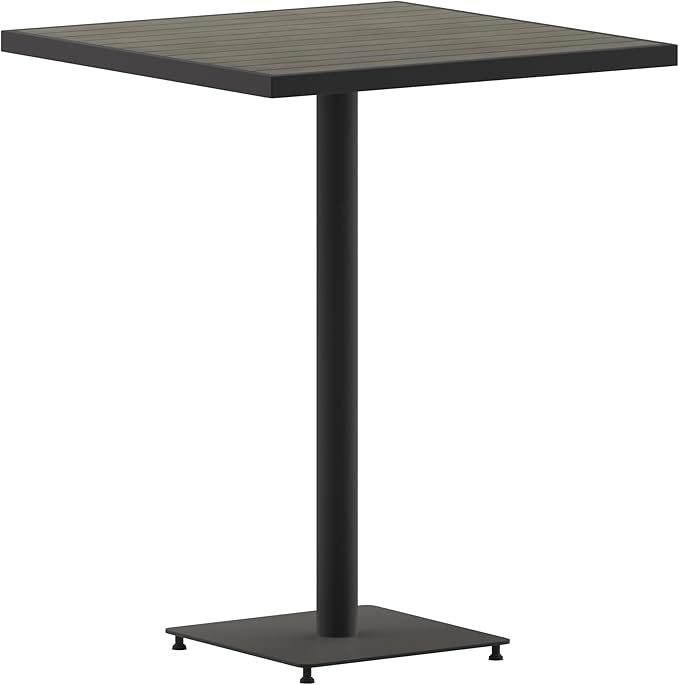 BizChair Commercial Grade Bar Height Patio Table, Indoor/Outdoor Bistro Table with Poly Resin Slats, 30" Square, Gray Wash