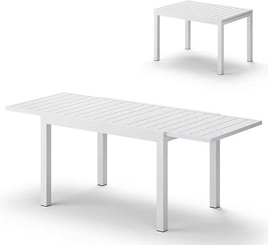 All-Aluminum Expandable Outdoor Patio Dining Table for 4-8 Person, All-Weather Rectangular Outdoor Table(48"-79") with Smooth Cilde Rails & Secure Locking Handle for Garden, Indoor, White