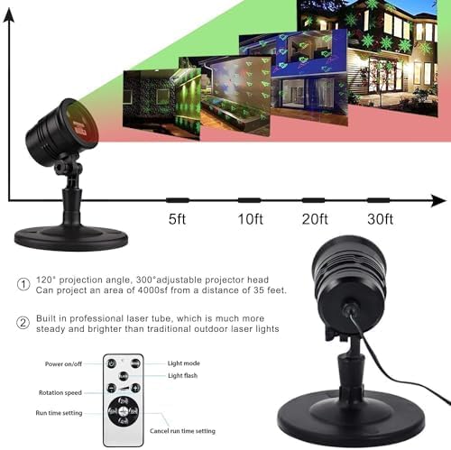 Christmas Laser Lights Outdoors Decoration Projector Light | Waterproof LED Star Show for Xmas Decor House Home Yard Garden Patio Wall Indoor, Red and Green with Wireless Remote
