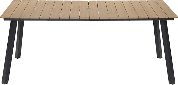 70" Steel Elegant and Stylish Kitchen Dining Table, Simple and Practical Dining Table, Mid-Century Style Outdoors Coffee Tables with Umbrella Hole for Patio, Garden, Poolside , Bronze,Earthy Yellow