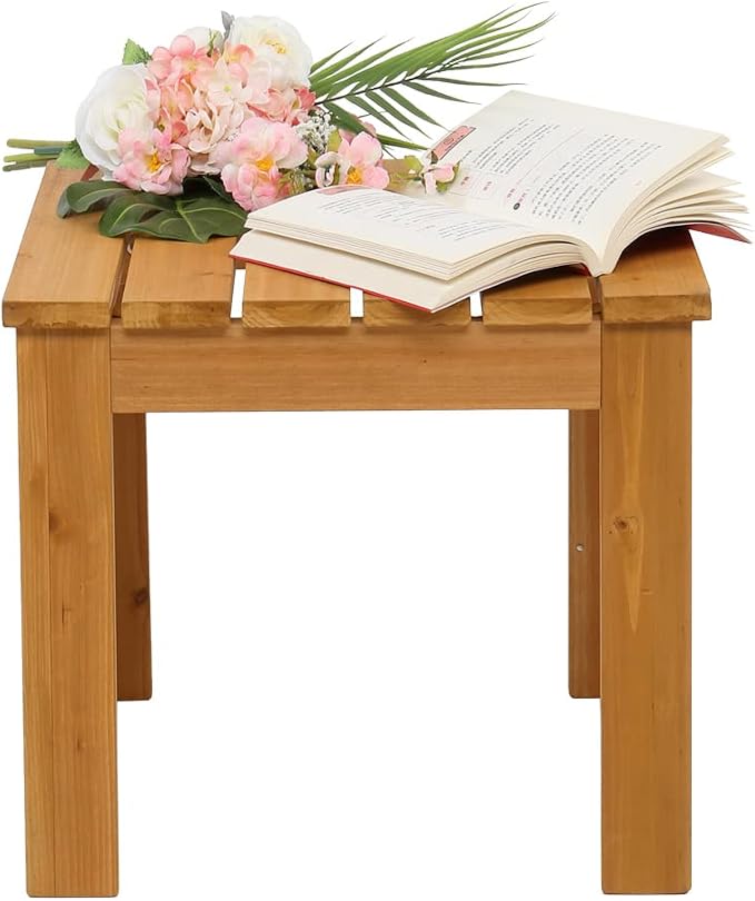 Outvita Outdoor Side Table, 18x18 Inch Square Wooden Coffee Table, Patio End Table with Natural Finish for Garden, Patio, Deck, Backyard, Porch