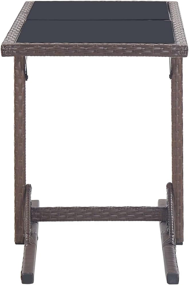 Rectangular Glass Top Outdoor Table Foldable Outdoor Table for Small Spaces Modern Dining with Glass Top Brown Poly Rattan Design