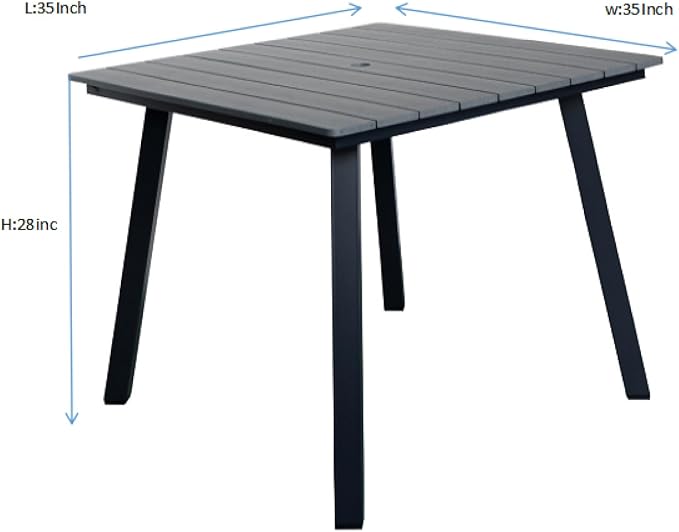 Square Dining Table with Umbrella Hole, Iron Frame and Wood-Plastic Composite Tabletop