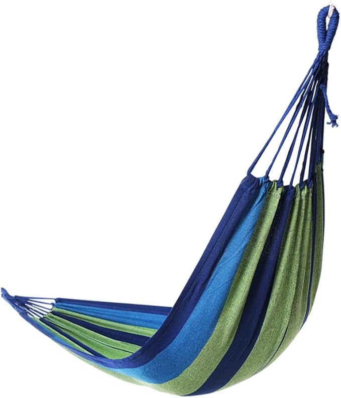 ORFOFE Double Canvas Hammock for Two Adults, Outdoor Travel Hanging Swing with Thickened Wide Blue Canvas, Portable Garden and Camping Hammock Suitable for Patio and Backyard