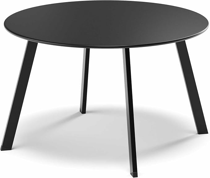 LAUSAINT HOME Patio Round Coffee Table, 27.6” Weather Resistant Outdoor Metal Patio Side End Table with Square Feet for Outside Deck, Porch, Garden, Black