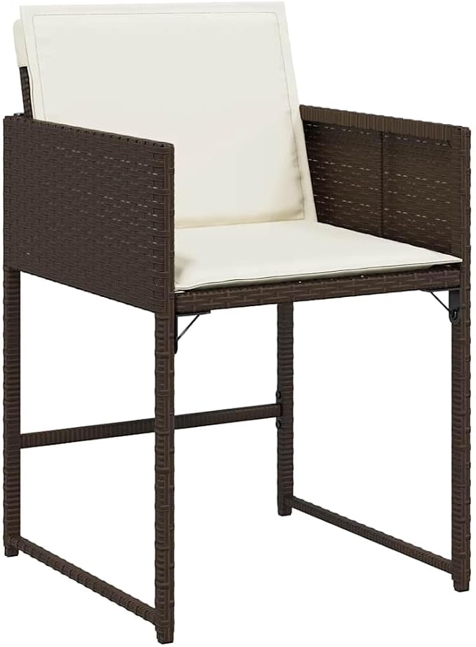 9 Piece Patio Dining Set with Cushions Brown Poly Rattan Outdoor Rattan Furniture Set for Garden Backyard Deck, Tempered Glass Table and 8 Folding Chairs with Cream White Cushions UV Proof