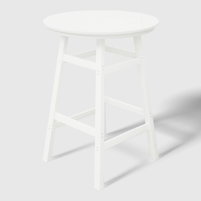 WestinTrends Malibu Outdoor 35" HDPE Round Patio Bar Height Table, White