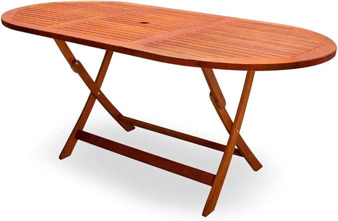 cucunu Outdoor Dining Table Acacia Wood with Umbrella Hole 63 x 34 Inch Folding Wooden Patio Tables Garden Furniture