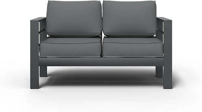 Aluminum Patio Furniture Set, Loveseat Outdoor Set with 5 Inch Cushions, Patio Loveseat Sets with Waterproof Covers for Backyard Garden(Grey)