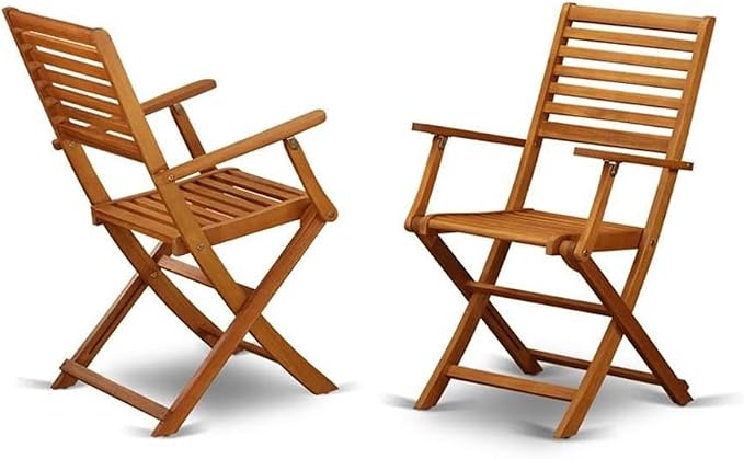 East West Furniture BSBS92CANA 9 Piece Patio Dining Set Includes an Oval Outdoor Acacia Wood Table and 2 Folding Arm Chairs with 6 Side Chairs, 36x78 Inch, Natural Oil