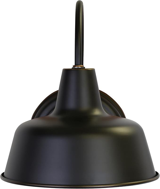 Design House Mason Farmhouse Gooseneck Barn Light, Outdoor Exterior Porch or Patio Wall Light Fixture, Oil Rubbed Bronze, 8 Inch Diameter, 1-Pack, 519504 | Wall Mount, Modern Farmhouse, Steel, Lighting, 519504