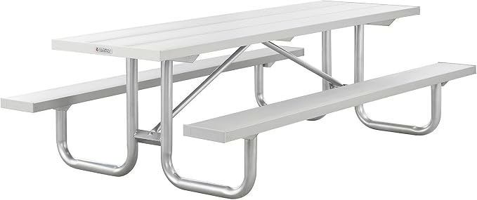 Global Industrial 8'L Heavy-Duty Outdoor Picnic Table, Anodized Aluminum with Steel Frame, 1400 Lbs Capacity, 96" L x 62" W x 30" H Overall, Portable or Surface Mount