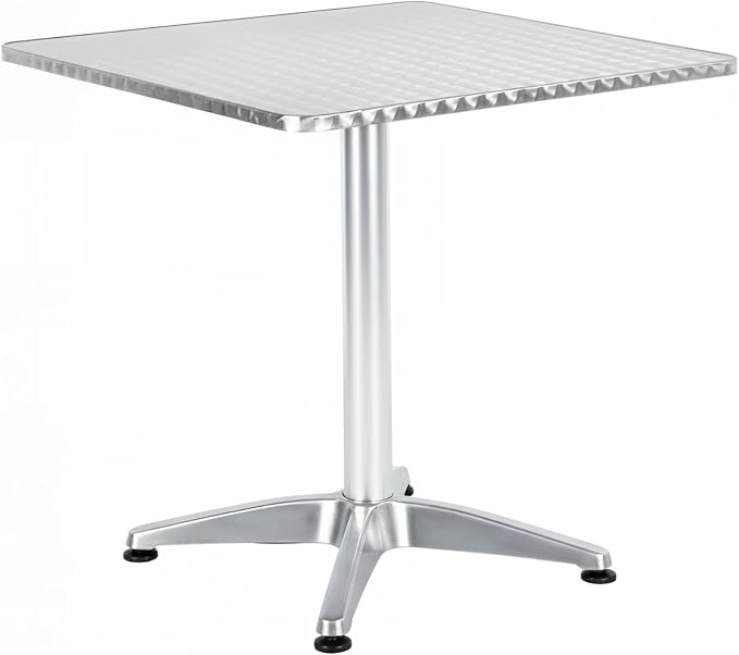 BTEXPERT 27.5" Square Indoor Outdoor Bistro Table – Stainless Steel Top, Aluminum Base, Commercial Restaurant Patio Table for Café, Balcony, Garden, Dining