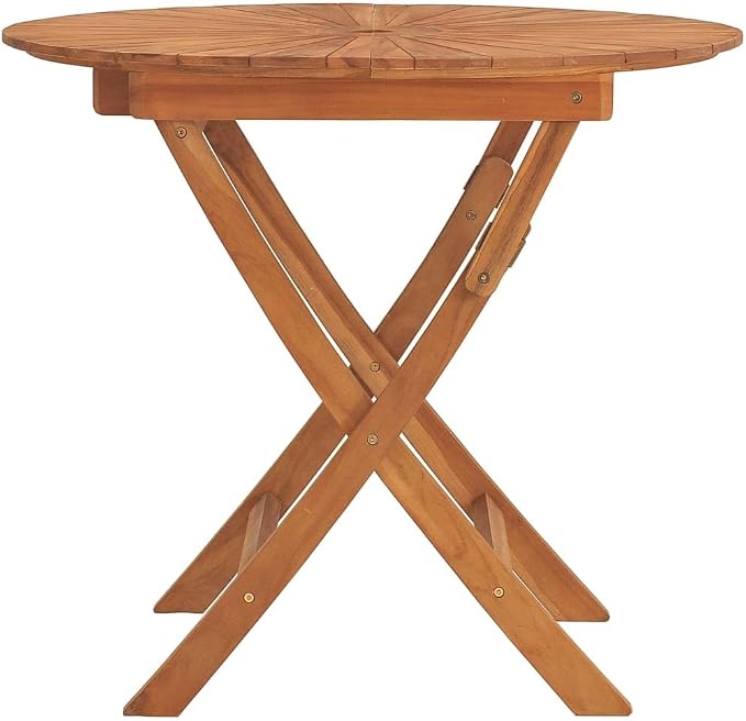 Solid Teak Wood Folding Garden Table Round Patio Furniture 4 Person Outdoor Dining Set