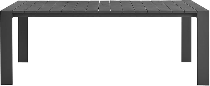 Modway Tahoe Outdoor Patio Powder-Coated Aluminum Rectangular Dining Table in Gray - Large 83 Inch Patio Table with Umbrella Hole and Cover - 8 Person Dining Table - Slatted Patio Furniture Table
