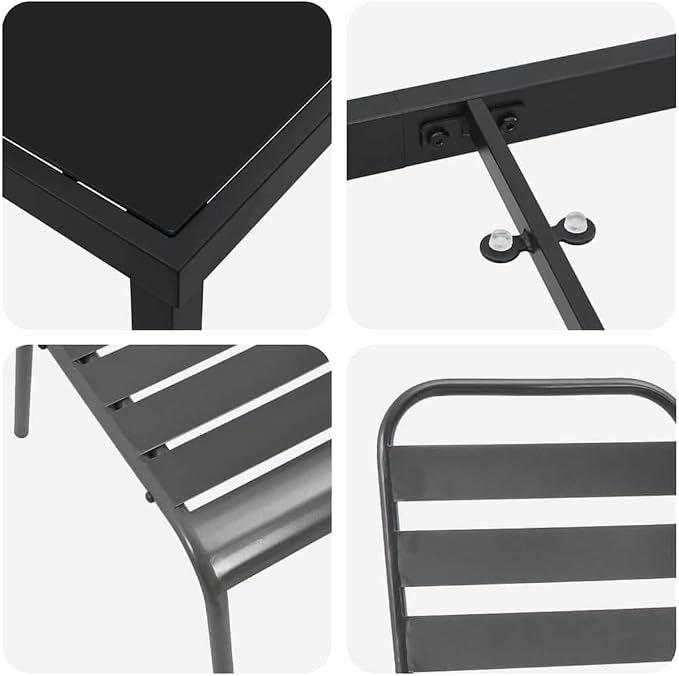 5-Piece Garden Dining Set, Anthracite Powder-Coated Steel Patio Furniture, Modern Outdoor Table and Chairs for Backyard, Balcony, Deck