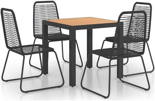 BOWERY HILL 5-Piece Patio Dining Set, Aluminum/PVC Rattan/Steel, Black/Brown Finish, Water-Resistant, Includes Square Table and 4 Chairs, Outdoor Furniture for Garden or Alfresco Dining