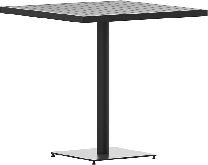 Flash Furniture Lark Commercial Outdoor Patio Bistro Dining Table - Faux Gray Wash Teak Poly Slats - 30" Square