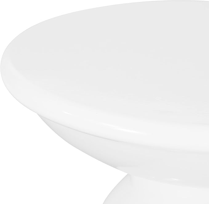 Benzara Suma Outdoor End Table, Round 15 Inch Top, Pedestal Base, White Iron