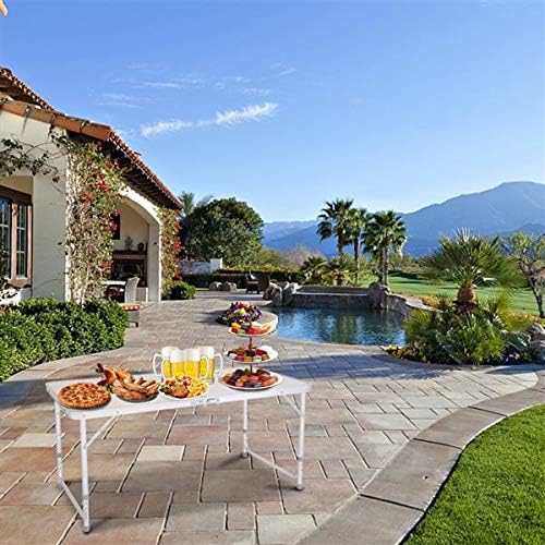 Aluminum Folding Table 4 Foot, Adjustable Height Lightweight Portable Camping Table for Picnic Beach Outdoor Indoor, White 120 x 60 x 70 4Ft