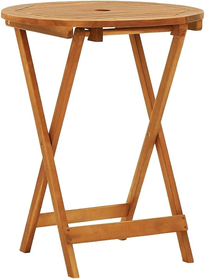 Folding Outdoor Patio Dining Table with Umbrella Hole, Folding Multifunctional Portable Garden Backyard Wooden Folding Foldable Dining Table Home Furniture Ø23.6"x29.5" -AA