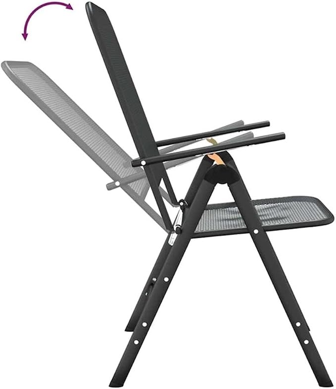 BOWERY HILL Contemporary 5-Piece Patio Dining Set, Anthracite and Gray Finish, Foldable Metal Chairs with Adjustable Backrests, Round Table, Weather-Resistant Design for Outdoor Garden or Terrace Use
