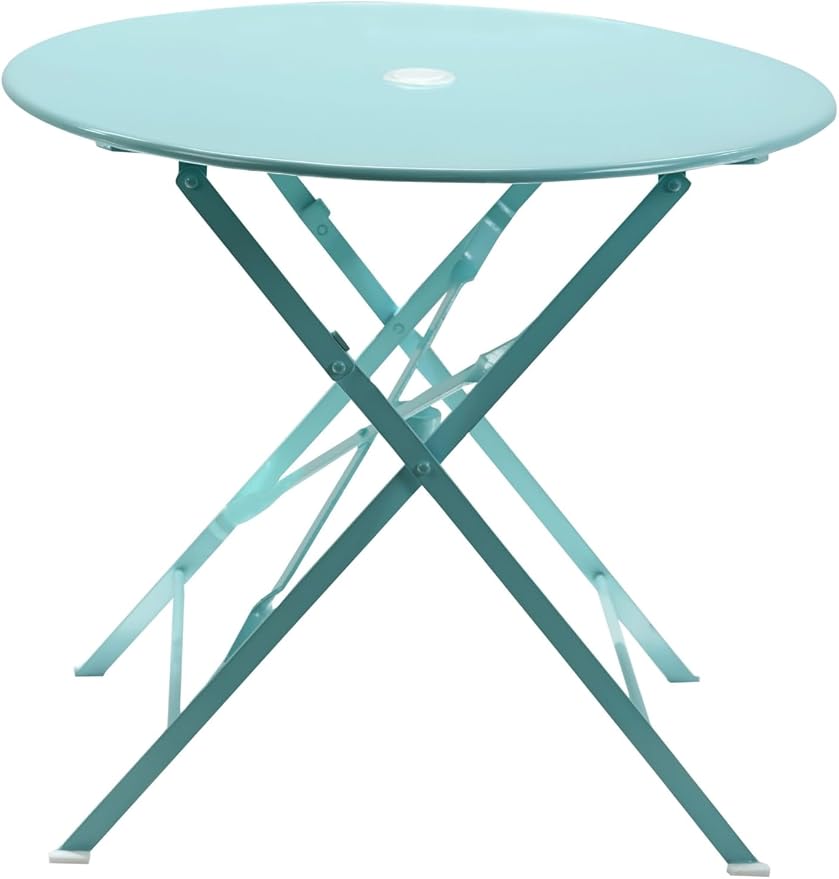 Carolina Chair & Table Round Folding Outdoor Bistro Table with 2" Umbrella Hole - Space Saving Fold Flat Design, Powder Coated Steel Patio Dining Table - Weather Resistant Garden Furniture(Teal,30")