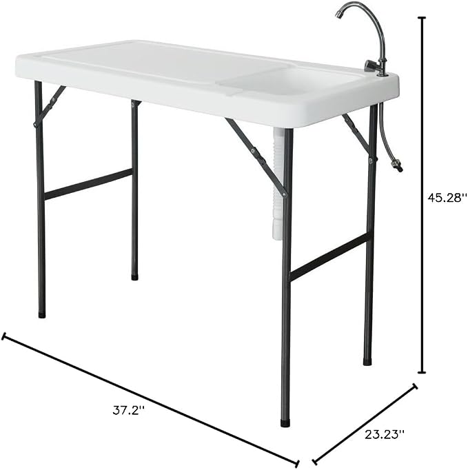 Outdoor Picnic Table,Portable Fish Cleaning Table,Folding Portable Hunting Table with Sink Faucet