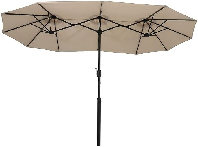 DWVO 8 Pcs HDPE Patio Dining Set with 13ft Umbrella, All-Weather White Outdoor Table and Chairs for 6, Heavy Duty Rectangle Pool Deck Furniture for Lawn, UV Resistant Outdoor Dining Set for Backyard