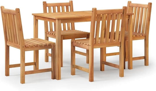 5 Piece Patio Dining Set Solid Teak Wood Garden Furniture Set with 47.2 Inch Rectangular Outdoor Table and 4 Chairs for Backyard Lawn Porch and Deck Natural Finish