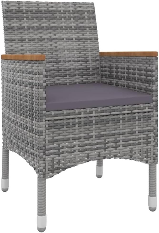 BOWERY HILL Contemporary 5 Piece Patio Dining Set, PE Rattan Weather-Resistant Seats, Gray Finish with Cushions, Glass Tabletop, Compact Outdoor Garden and Terrace Furniture for 4 People