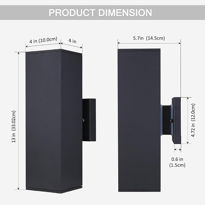 Aluminum Modern Outdoor Wall Light, Exterior Up Down Light Fixtures Matte Black [UL Listed] (2 Pack) | E26 Base,UL listed,Aluminum Up and Down Lights Outdoor Exterior Wall Light Fixture Porch Light for House Garage Patio Garden