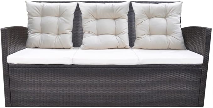 6-Piece Outdoor Dining Set, Brown PE Rattan Patio Furniture Set with Rectangular Frosted Glass Table, Steel Frame Garden Table and Chairs, Seats 7 People