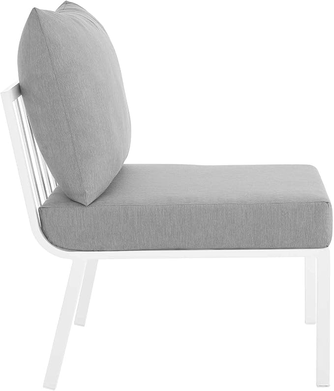 Modway Riverside 4 Piece Sectional Set with Armchair and Table, 61. 5" L x 114" w x 28" H, White Gray