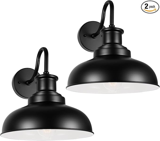 Outdoor Barn Lights Outdoor Wall Sconces Farmhouse Exterior Wall Mount Light Vintage Outside Wall Lighting Fixture Industrial Black White Lanterns for Porch, Entryway, Garage, 2 Pack