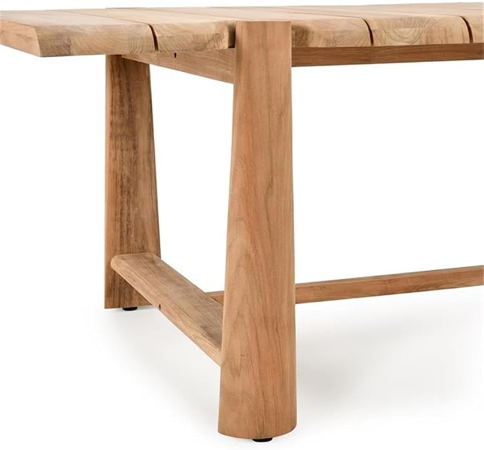 Pemberly Row 94" Teak Wood Outdoor Dining Table, Natural Matte Finish, Seats 8, Plank-Style Top, Durable Patio Furniture for Outdoor Gatherings, 94Wx39Dx30H, Plastic Floor Protectors