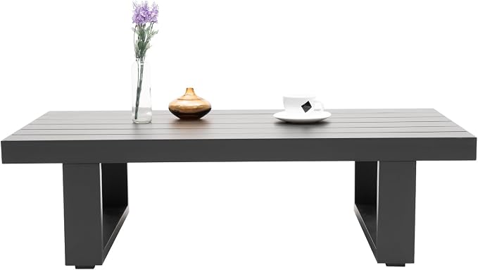 Sneijde Outdoor Coffee Table for Patio All-Weather Rectangle Aluminum Coffee Table for Garden Deck Poolside, Dark Grey, 23.8" D x 47.2" W x 13.2" H