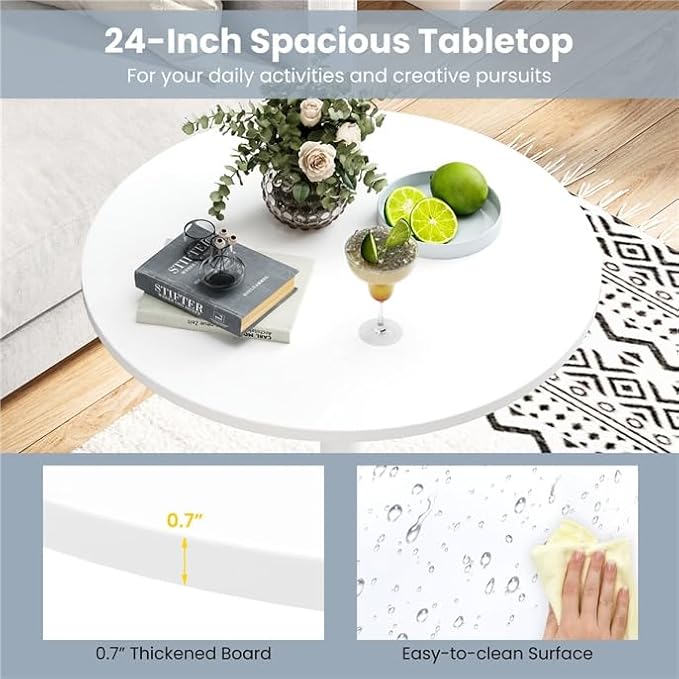 ERGOMASTER Cocktail Table,Two-in-one Modern Style Standing Circular Bar Table 40"/22" Two Convertible Height Suitable for Dining Room, Restaurant, Kitchen (6, White)