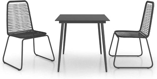 3 Piece Patio Dining Set, Outdoor PVC Rattan Bistro Set with Black Glass Table and 2 Chairs, Small Space Dining Table Set for Garden, Backyard, Balcony and Terrace