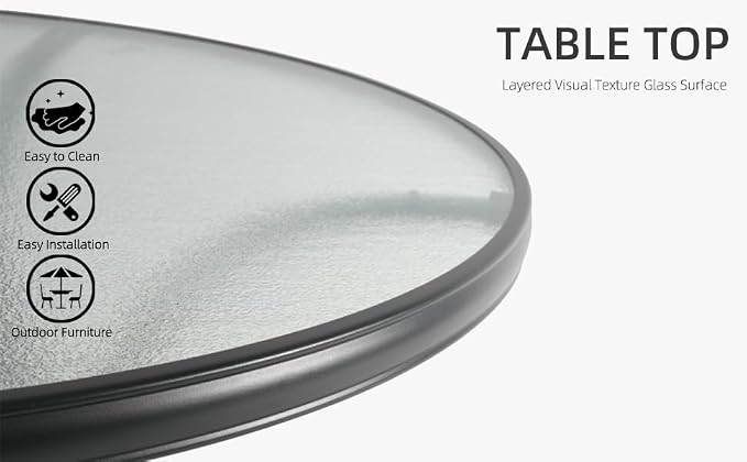 5 Piece Outdoor Patio 40" Round Glass Table and Grey Stackable Chairs Set | 4 Piece Stackable Chairs Textilene Seat and Back, Table and Chair with Metal Frame, Round Glass Table Top, 1.7" Umbrella Hole