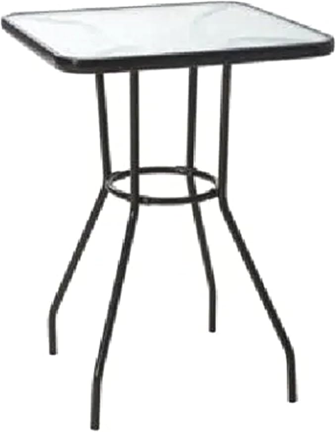 Four Seasons Courtyard Sunny Isles 27 Inch Outdoor Patio Bistro Dining Table Backyard Squared Furniture with Tempered Glass Tabletop, Black