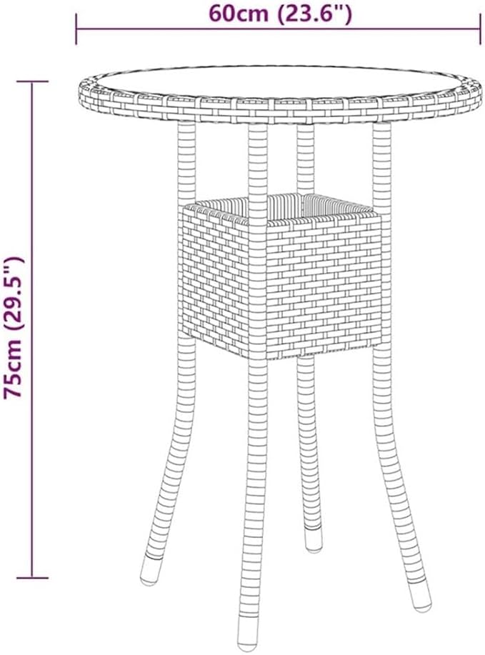 Afuera Living 3-Piece Poly Rattan Garden Dining Set, Gray Finish, Weather-Resistant with Powder-Coated Steel Frame, Round Table 23.6in Wide x 29.5in Tall, Plush Cushioned Chairs, Ideal for Patio or