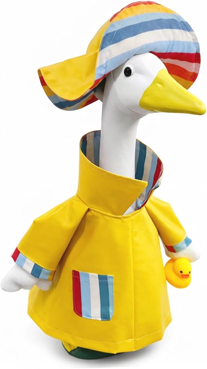 Porch Goose Outfits Raincoat with Hat & Little Duck - 23" Summer Yellow Rain Slicker Lawn Geese Clothes, Cute Porch Goose Spring Outfits for Garden Decor, Funny Gift for Mom Grandma