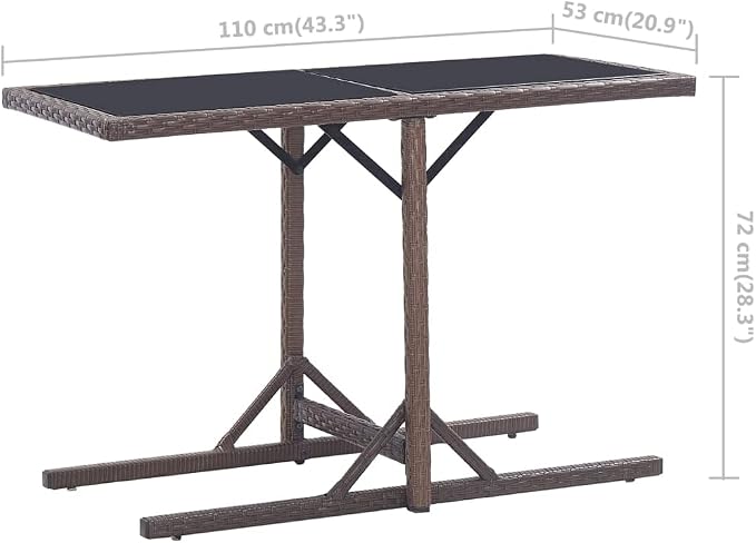 Rectangular Glass Top Outdoor Table Foldable Outdoor Table for Small Spaces Modern Dining with Glass Top Brown Poly Rattan Design