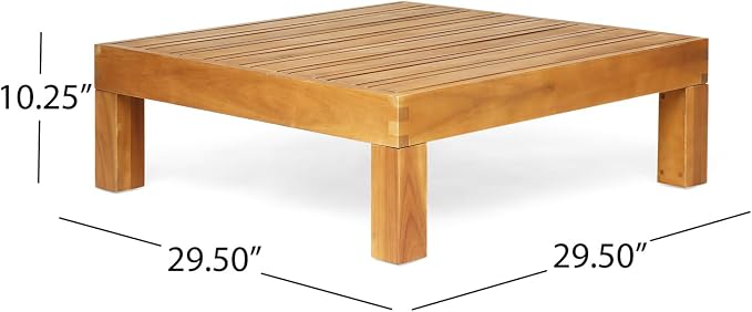 Outside Acacia Wood Coffee Table, Square Outdoor Coffee Table for Patio Lounge, Slatted Tabletop, 29.50 x 29.50 x 10.25 Inch, Teak Color