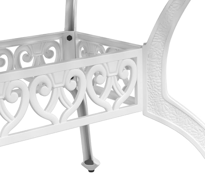 5 Piece Patio Dining Set White Cast Aluminum Outdoor Garden Furniture Table and 4 Chairs with Umbrella Hole for Backyard Lawn Poolside